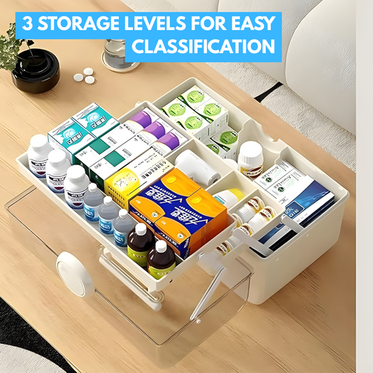 SMILEDRIVE® Plastic Medicine Storage Box 3 Tier First Aid Box Makeup Organiser Multipurpose Storage Box