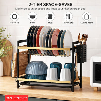 Utensil Drying Rack | Kitchen Dish Organizer Tray with Cutlery Holder & Built-in Drainer
