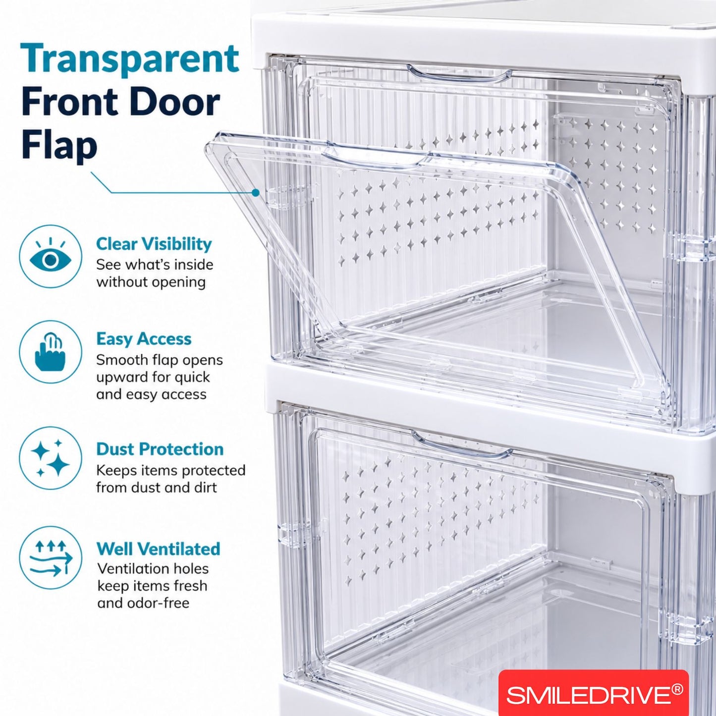 SMILEDRIVE® Foldable Storage Rack with Transparent Doors | Foldable Shoe Rack | 6-Tier Space-Saving Multi-Purpose Organizer for Home