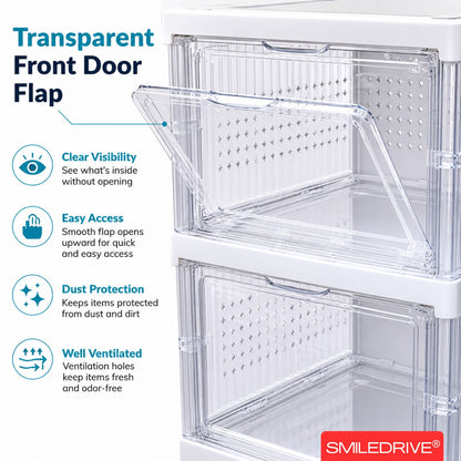 SMILEDRIVE® Foldable Storage Rack with Transparent Doors | Foldable Shoe Rack | 6-Tier Space-Saving Multi-Purpose Organizer for Home
