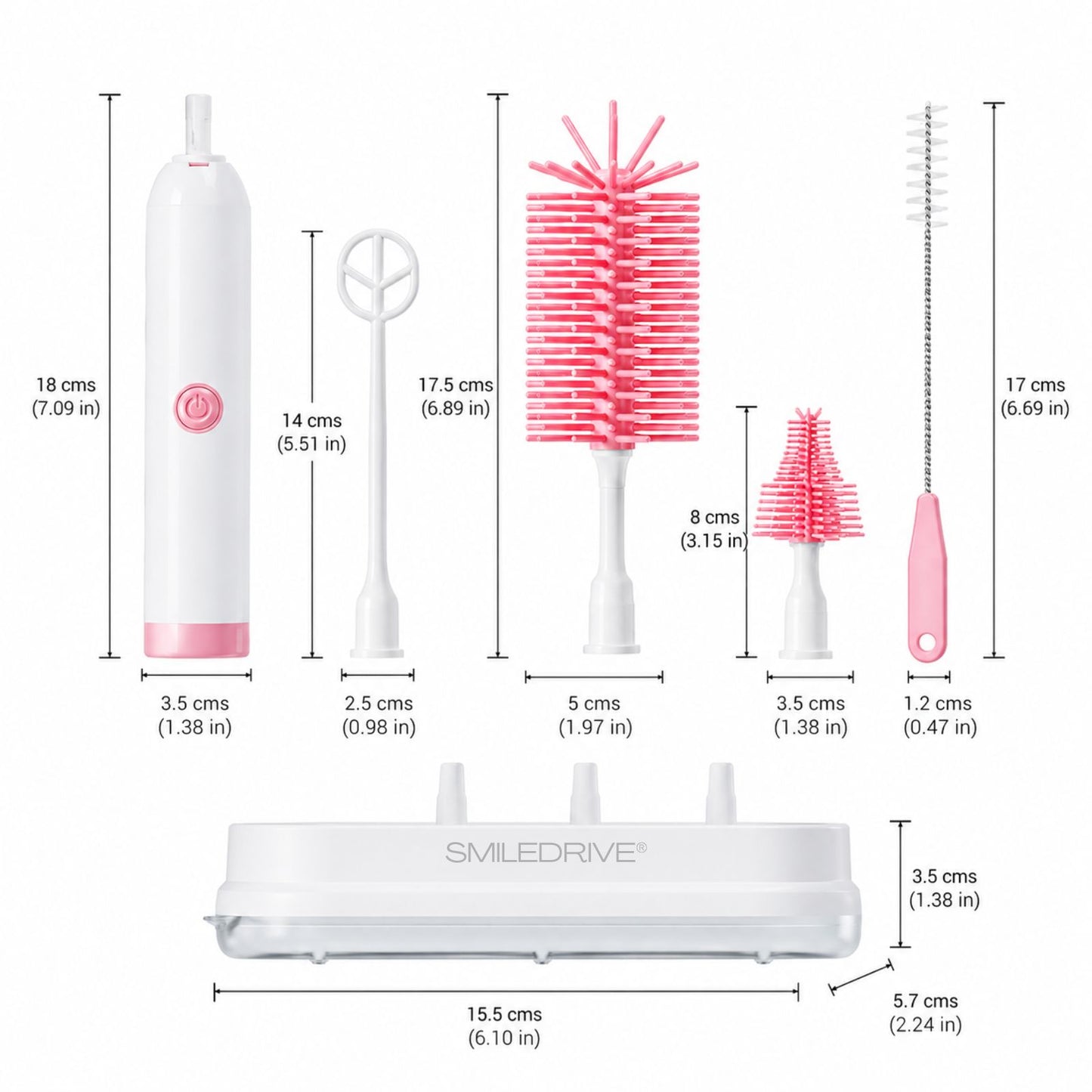 Electric Bottle Cleaning Brush Set with USB Rechargeable Handle | 4-in-1 Baby Bottle Brush Cleaner Kit | For All Bottles, Feeding Bottles, Nipples & their Accessories