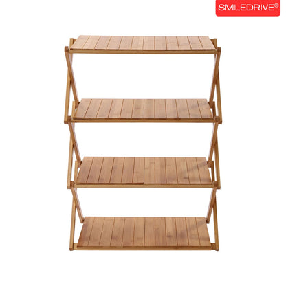 Foldable Bamboo Shoe Rack | 3 & 4-tier Balcony Plant Stand | Space Saving Storage Organizer for Entryway, Bedroom, Bathroom or Balcony