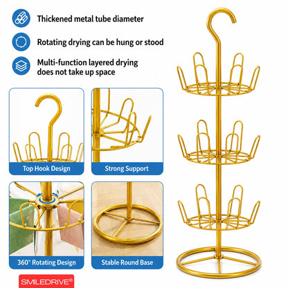 Shoe Drying Rack for Balcony & Bathroom | 3-Tier Rotating Shoe Stand Organizer with Hanging Hook