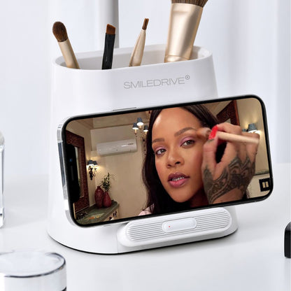 Smiledrive LED Smart Mirror Illuminated Makeup Mirror for desk with built-in Mobile holder cum Wireless Charger