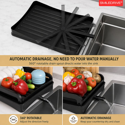 Kitchen Utensil Holder Organizer & Dryer | 2 Tier Dish Drying Rack for Countertop | Anti Rust Dish Drainer Rack with Rotating Drain Swivel Spout