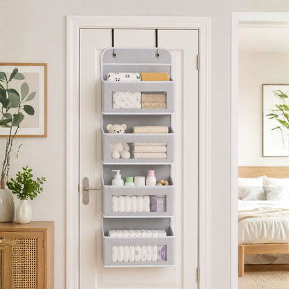 Over the Door Organizer – Hanging Storage Organizer with Clear Window Pockets for Closet, Bedroom, Bathroom | Available in 4/5 Pockets