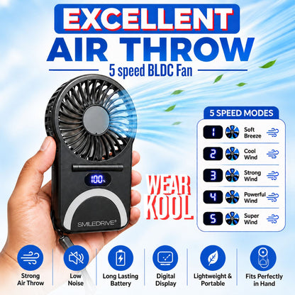 WEARKOOL Fan with Cap & Lanyard | Baseball Cap with Fan | 5 Speed 200mAH Rechargeable BLDC Fan with Powerful Airthrow & Digital Battery Display