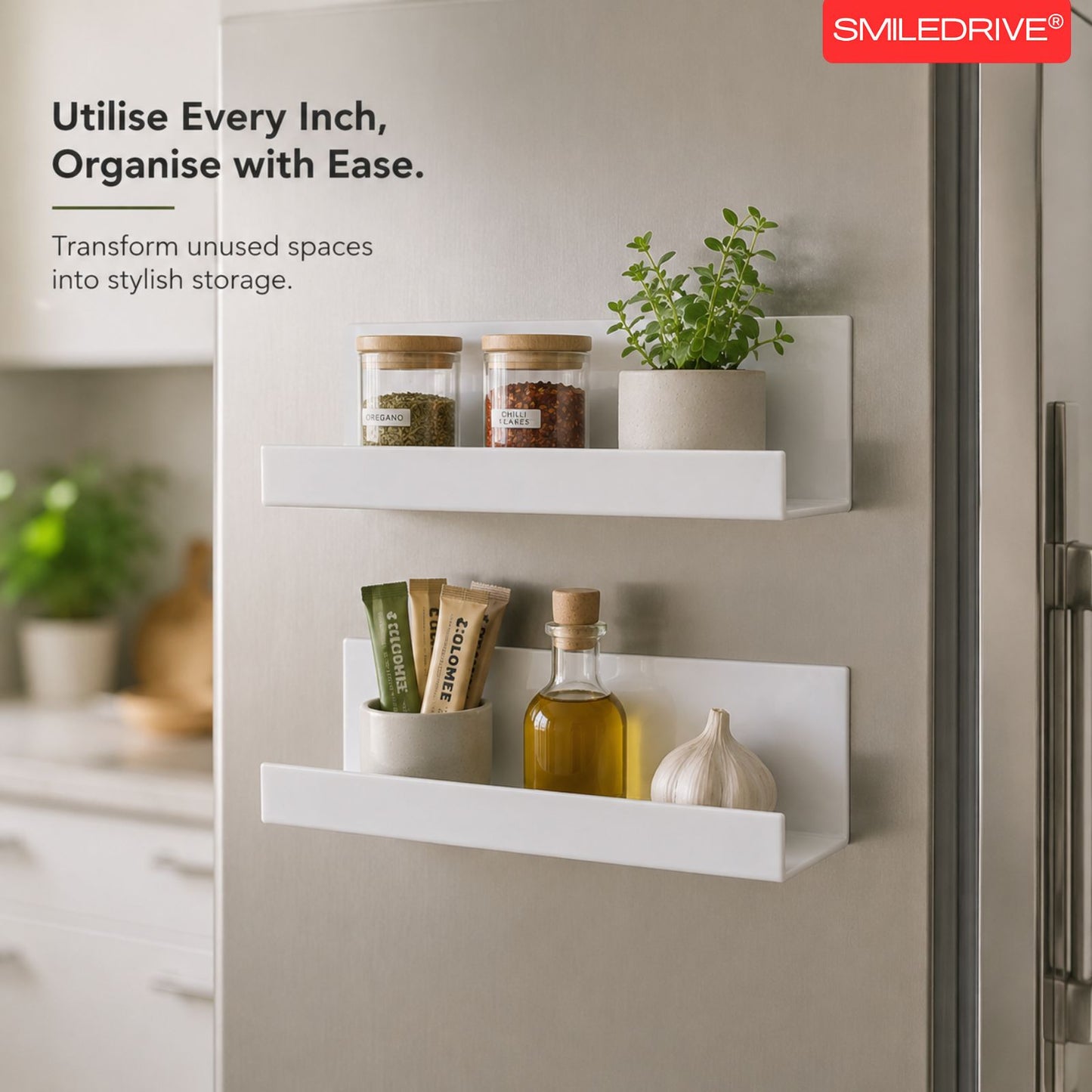 Floating Wall Shelf | Multipurpose Acrylic Shelf for Kitchen, Bathroom, Vanity & Office | White-No Drilling Required
