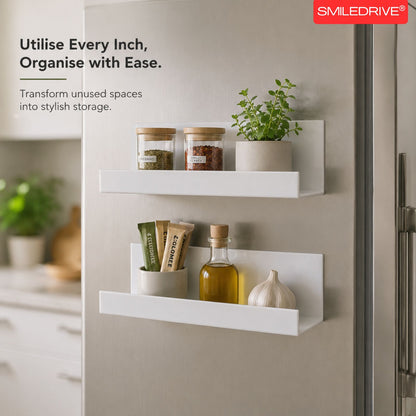 Floating Wall Shelf | Multipurpose Acrylic Shelf for Kitchen, Bathroom, Vanity & Office | White-No Drilling Required