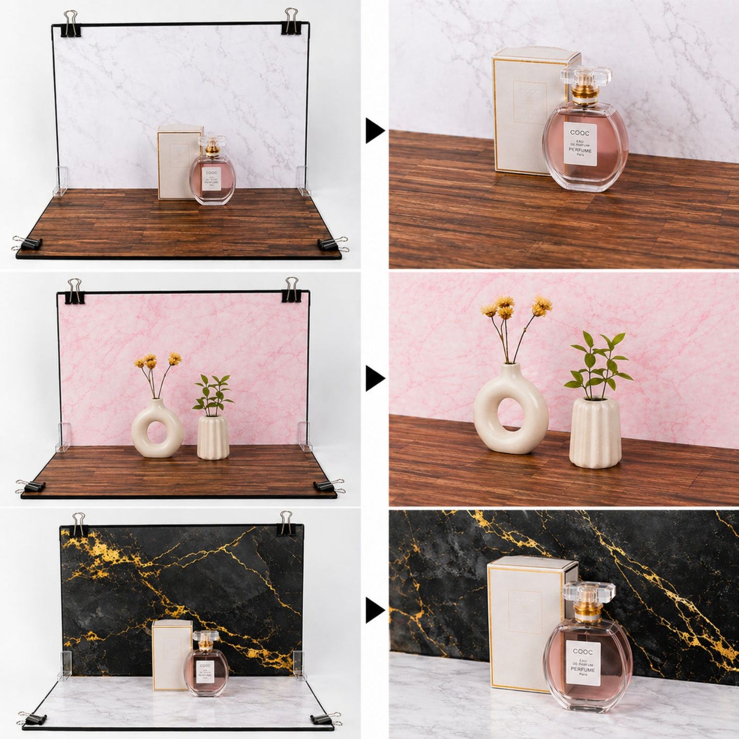 Professional Product Photography Background Kit | Photoshoot Backdrop Kit with 8 styles (4 two-sided sheet) | Silver Reflector & Black Diffuser Included