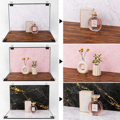 Professional Product Photography Background Kit | Photoshoot Backdrop Kit with 8 styles (4 two-sided sheet) | Silver Reflector & Black Diffuser Included