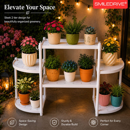 Flower Pot Stand for Indoor Living Room, Balcony & Home | 6 Rack Flower Pot Stand with Hooks | Lightweight Balcony & Home Garden Plant Organizer
