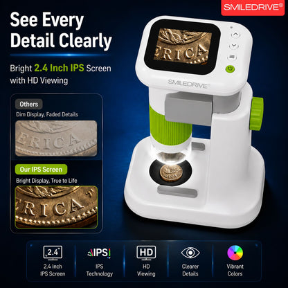 Mini Microscope with 1000x HD Magnification | 2.4” Screen LED Lights & Bottom Backlight | Photo & Video Capture | Rechargeable Handheld Microscope for Coins, Plants, PCB, Jewellery & STEM Learning