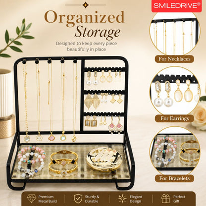 Premium Metal Jewelry Stand Organizer - Sleek Tabletop Holder for Necklaces, Earrings, Rings & Bracelets (Available in Black & Gold)
