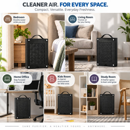 Portable Air Purifier for Home Office Room | H13 HEPA Filter | Removes 99.97% of Particles up to 0.3 Microns | CADR 96 m³/h | Covers up to 200 Sq.ft | Low Noise 50 dB | 25W Energy Efficient | Made in India