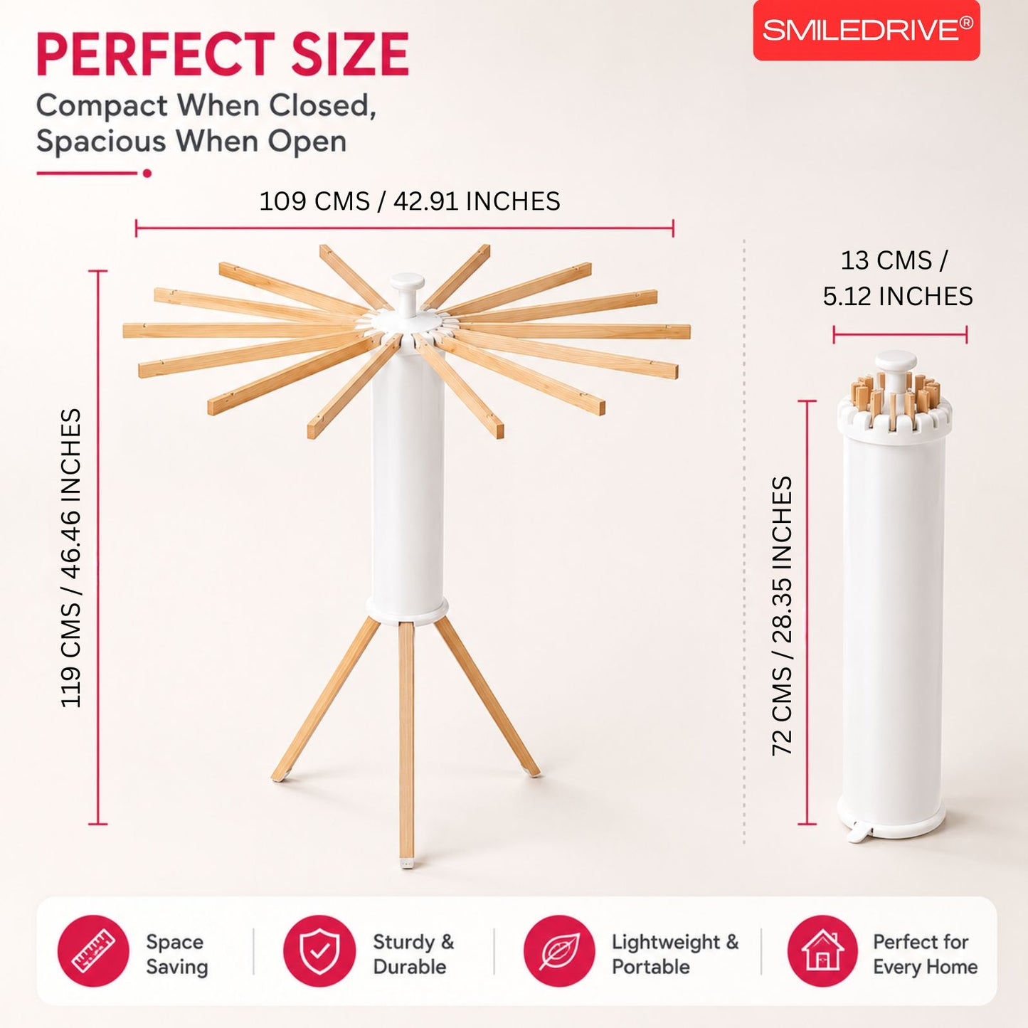 12-Arm Octopus Cloth Drying Stand – Premium Foldable & Rotatable Wooden Laundry Rack | Heavy Duty Tripod Base & Space-Saving Design for Indoor, Balcony & Outdoor Use