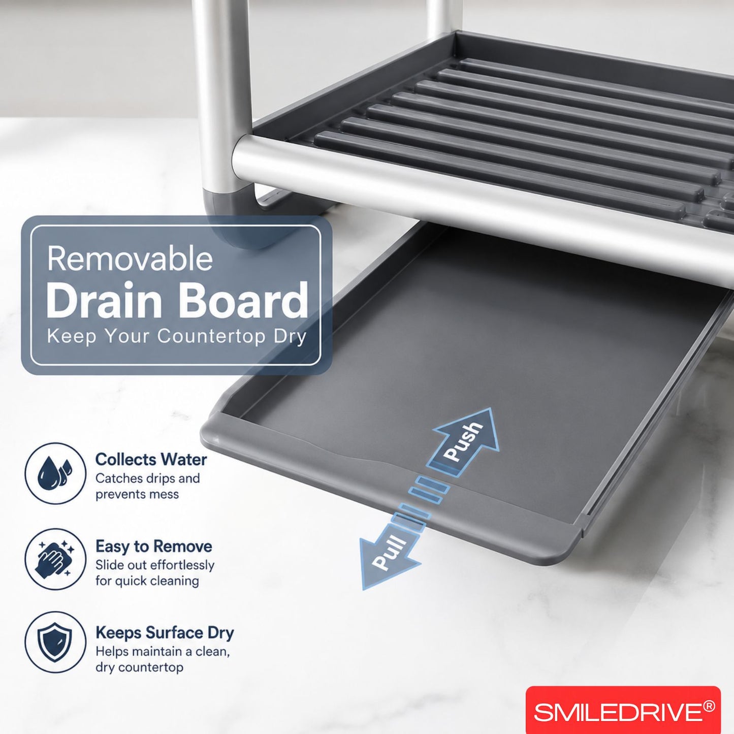 Dish Drying Rack with Drain Tray | 2-Tier Utensil Organizer with Cup and Cutlery Holder | Rust-Resistant Aluminium Kitchen Dish Rack | Available in Gold & Silver