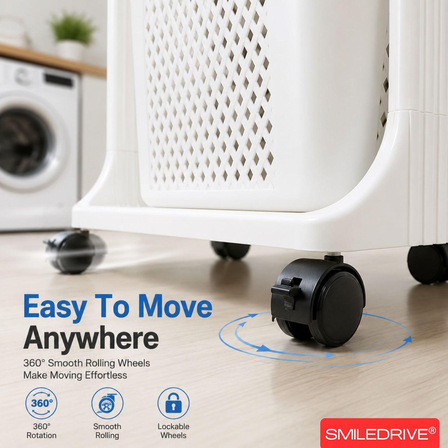 3 Tier Kitchen Rack Laundry Basket with Wheels | Plastic Laundry Organizer | Space Saving Multi Purpose Storage Racks for Kitchen, Laundry Room, Bathroom, Bedroom