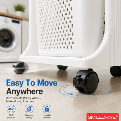 3 Tier Kitchen Rack Laundry Basket with Wheels | Plastic Laundry Organizer | Space Saving Multi Purpose Storage Racks for Kitchen, Laundry Room, Bathroom, Bedroom