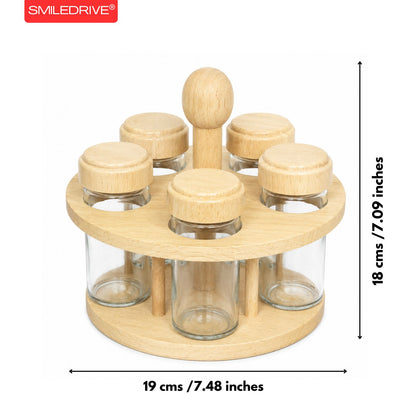 Rotating Spice Rack Wooden Spice Organizer | 5, 12 or 16 Glass Jar with Revolving Stand