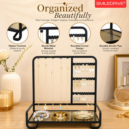 Premium Metal Jewelry Stand Organizer - Sleek Tabletop Holder for Necklaces, Earrings, Rings & Bracelets (Available in Black & Gold)