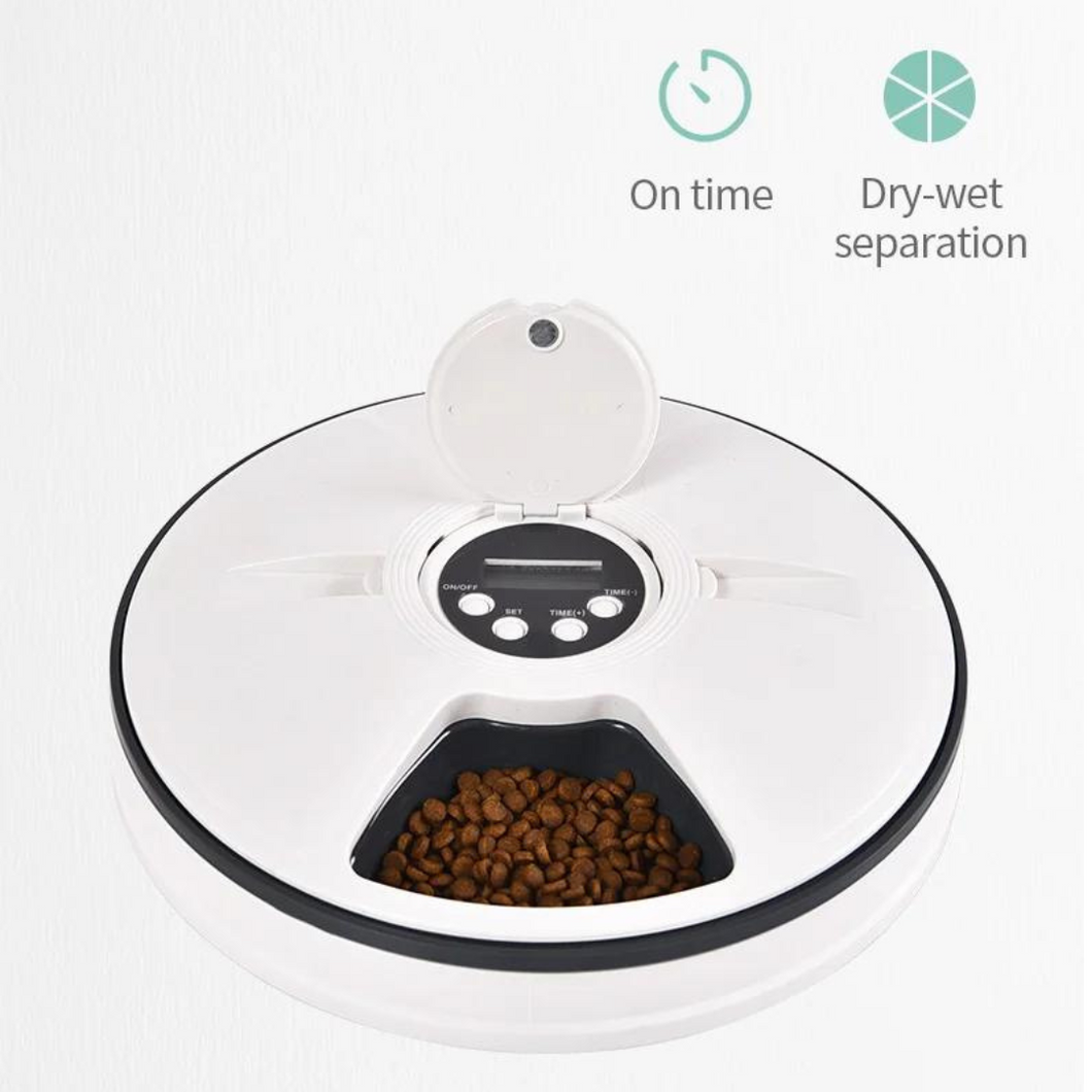 Smiledrive Automatic Cat Feeder Food Dispenser for Pets Dogs 6 Meal Trays for Wet Dry Feed with Digital LED Display Timer