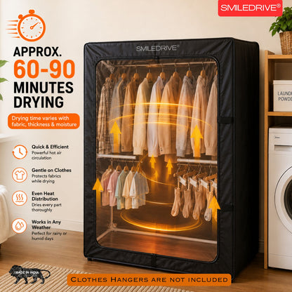 SMILEDRIVE® Portable Electric Clothes Dryer Machine | Foldable Enclosed Drying Rack with 4 Adjustable Arms | 8-Garment Hanging Rod | 76 × 76 × 99 cms | Made in India