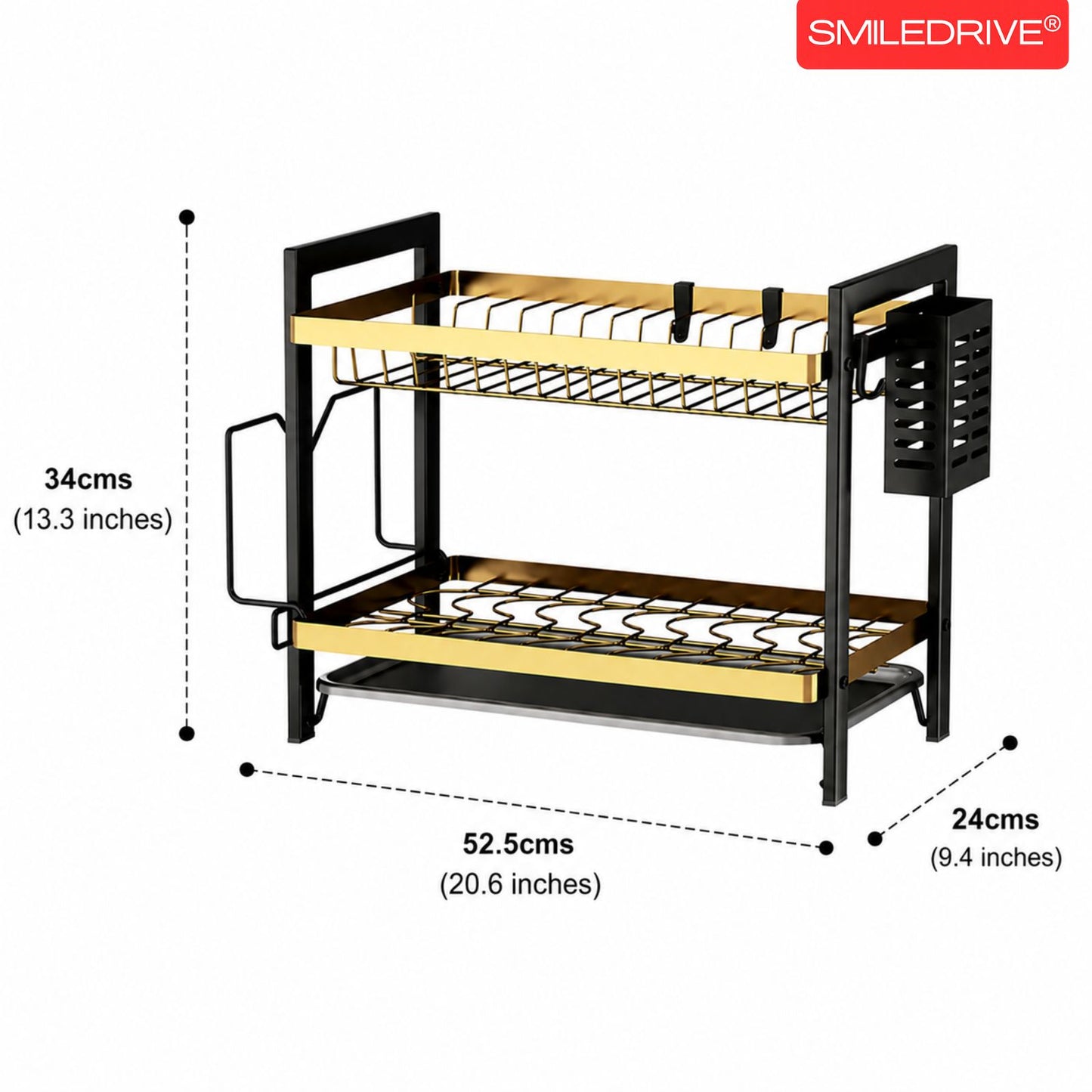 Utensil Drying Rack | Kitchen Dish Organizer Tray with Cutlery Holder & Built-in Drainer