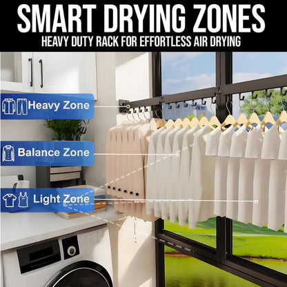 Cloth Drying Stand Wall Mounted-Foldable & Collapsible Drying Clothes Rack with 18 Hooks | Folding Wall Cloth Hanger for Balcony, Bathroom & Laundry | Strong 100 kg Capacity Cloth Drying Stand