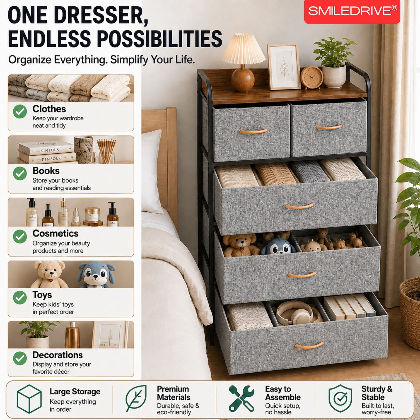 Small Chest of Drawers | Fabric Pull-Out Mini Drawers | Dresser Tower for Bedroom & Living Room