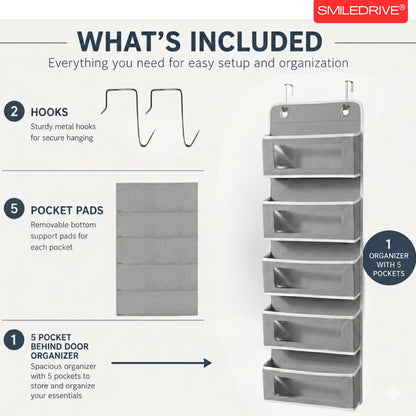 Over the Door Organizer – Hanging Storage Organizer with Clear Window Pockets for Closet, Bedroom, Bathroom | Available in 4/5 Pockets