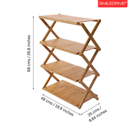 Foldable Bamboo Shoe Rack | 3 & 4-tier Balcony Plant Stand | Space Saving Storage Organizer for Entryway, Bedroom, Bathroom or Balcony