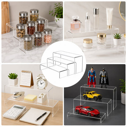 Acrylic Display Stand | Multi-Purpose Display Stands for Jewellery, Bakery, Retail, Cosmetics, Collectibles, & Home Use | Clear 5mm Thick Acrylic Product Display Risers Set of 3