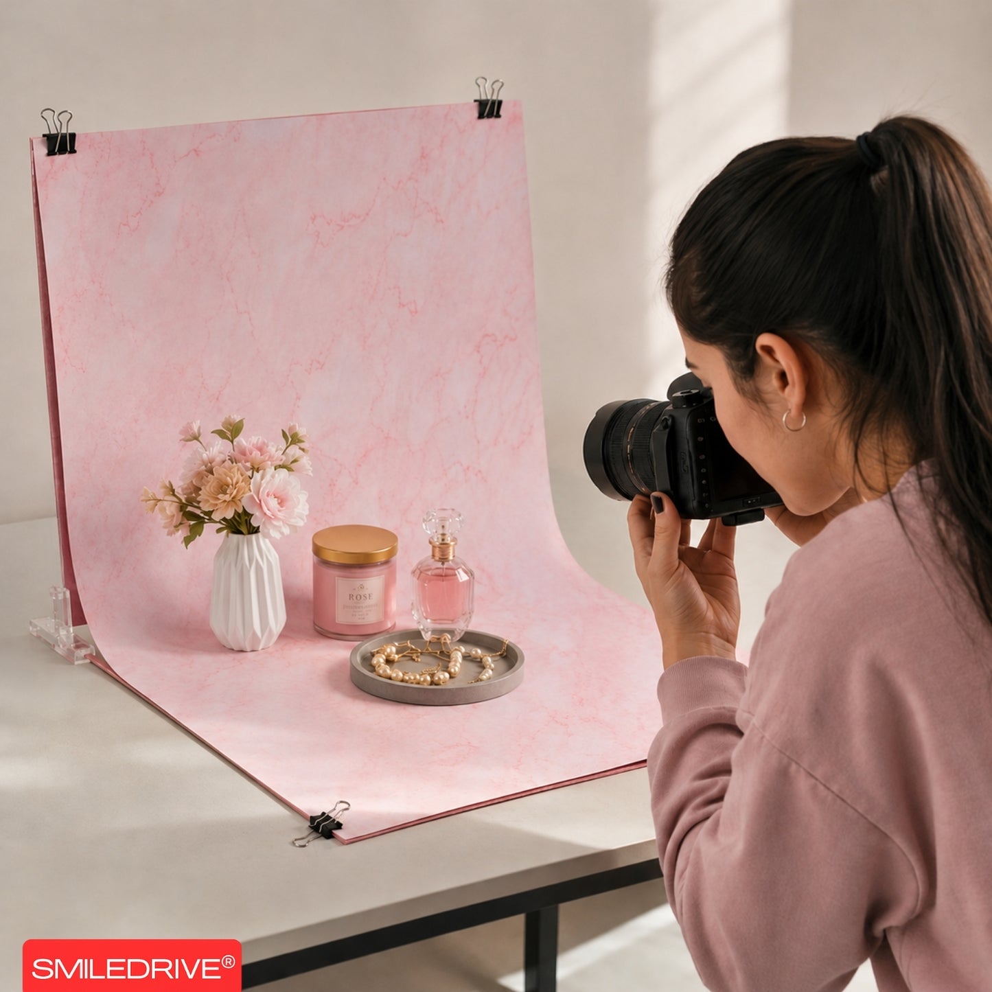 Product Photography Backdrop Kit | 22x34.5 Inch Photography Background Sheets | 3 Front-Back Sheets with 6 Designs | 2 Particle Boards for Quick & Stable Set up