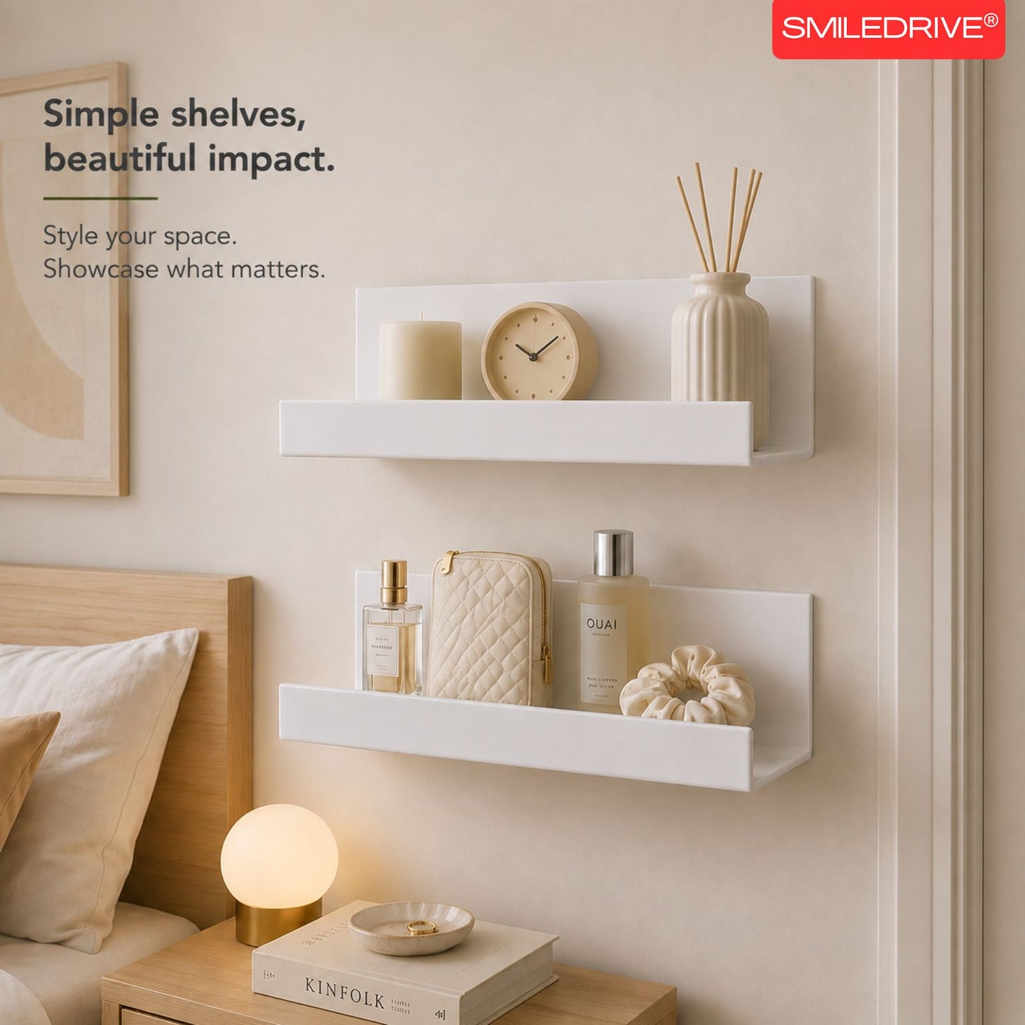 Floating Wall Shelf | Multipurpose Acrylic Shelf for Kitchen, Bathroom, Vanity & Office | White-No Drilling Required