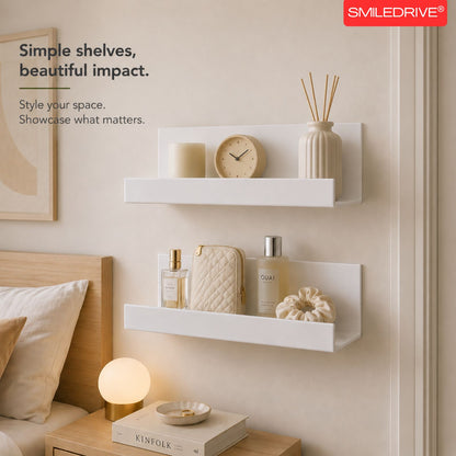 Floating Wall Shelf | Multipurpose Acrylic Shelf for Kitchen, Bathroom, Vanity & Office | White-No Drilling Required