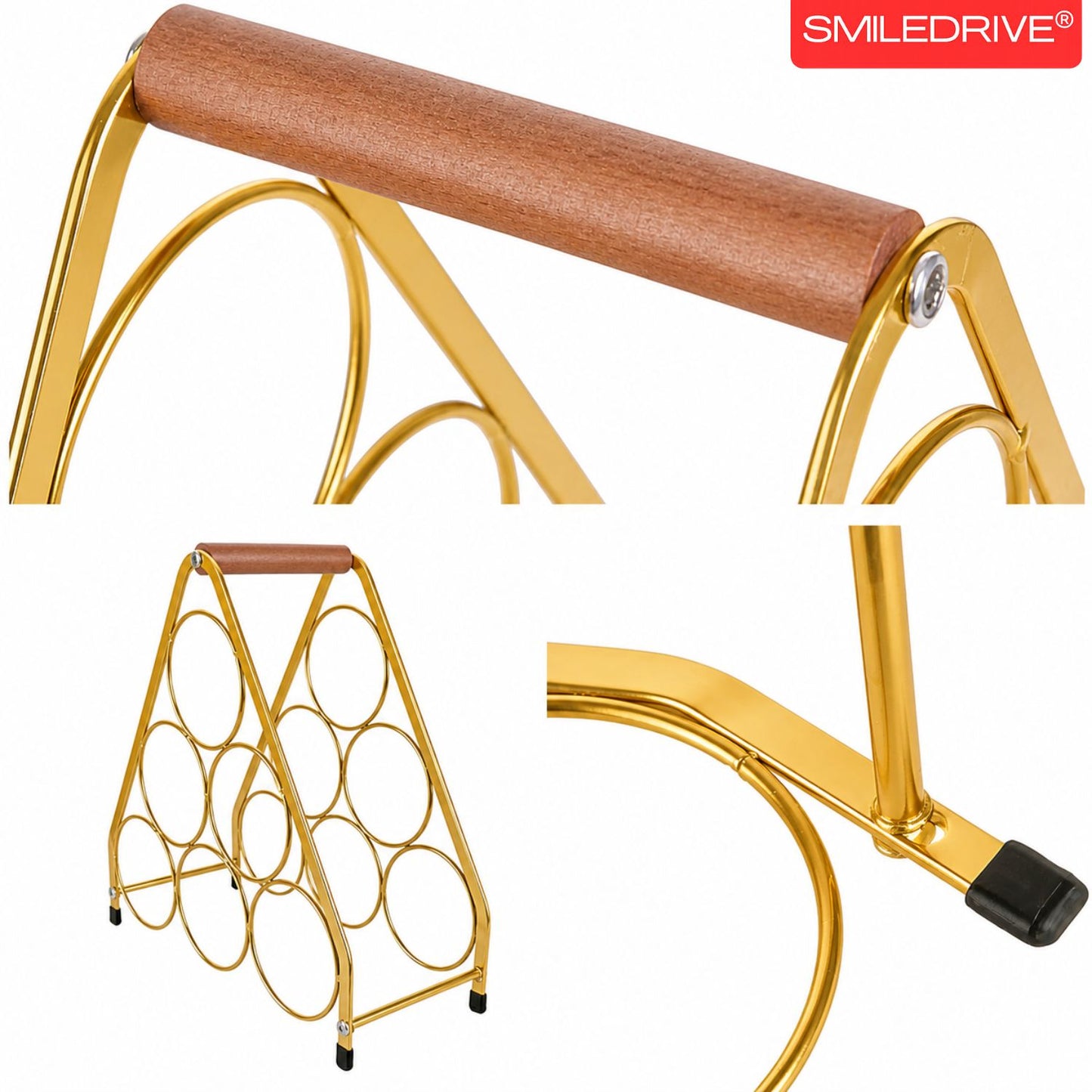 Luxury Wine Holder with Radiant Golden Finish | 6 Bottle  Metal Wine Rack