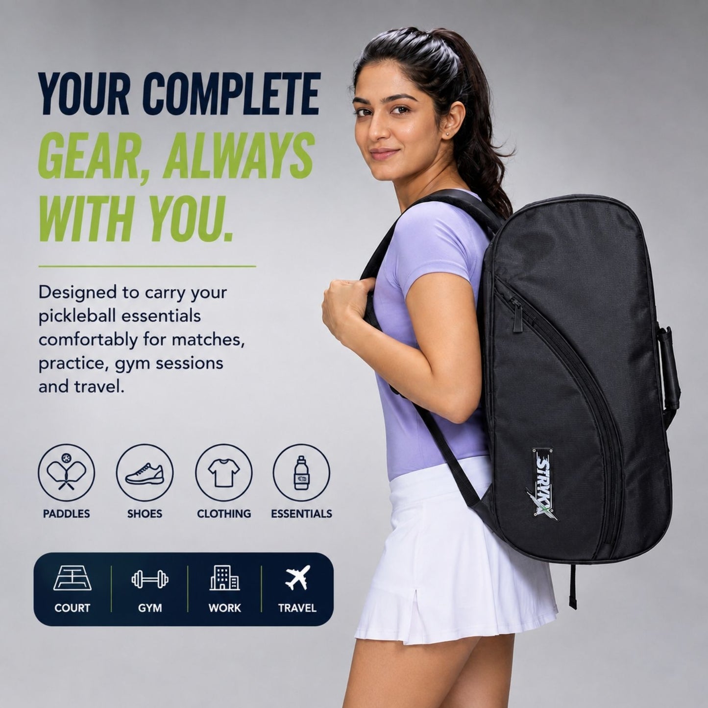 STRYKX Pickleball Kit Bag – Spacious Sports Bag | Easy-Access Pocket & Cushioned Shoulder Strap | Sports Bag for Pickleball, Gym & Travel