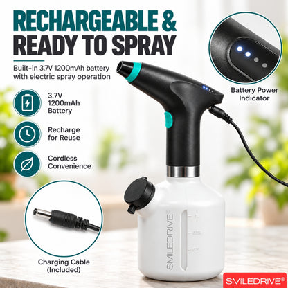 1L Electric Sprayer Bottle, Automatic Watering of Indoor/Outdoor Plants, Mist & Stream Spray with Extended Nozzle, Water level check,  Rechargeable 1200 mAh Battery, Bright Battery Power Indicator, Spray Bottle for Plants, Garden & Household Cleaning