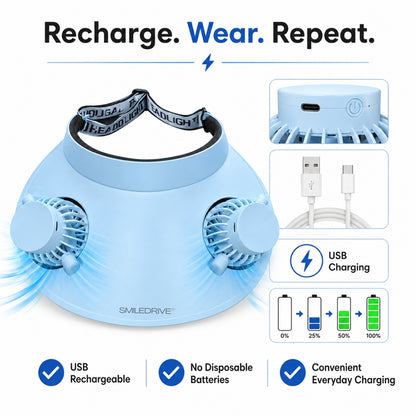 Cooling Fan Cap with Dual Rechargeable Fans, 3-Speed Adjustable Fan, Hands-Free Cooling Hat, Lightweight Cap for Daily Use- Walking, Gardening, Hiking, Camping & Indoor/ Outdoor Work | Available in Blue, Pink & White