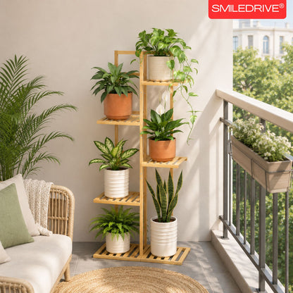 Bamboo Plant Stand for Indoor & Outdoor Plants | 4-Tier Flower Pot Rack for Balcony, Living Room, Patio & Garden