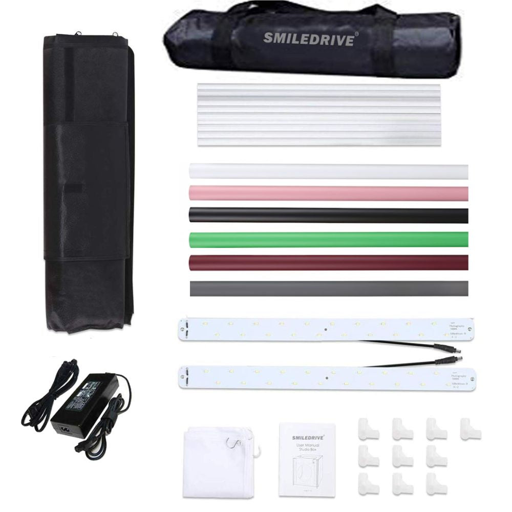 Professional 60×60cm Photo Studio Light Box with 2 LED Lights, Adapter & 6 Backdrops – Made in India