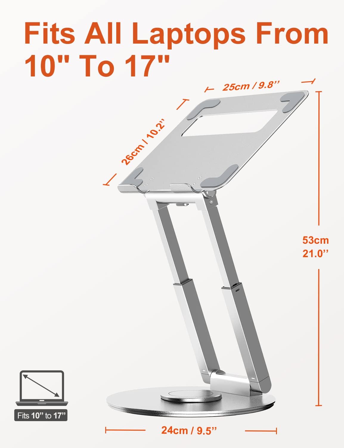 Smiledrive Portable Laptop Stand-Standing Sitting Desk 360° rotatable base, ergonomic foldable laptop riser-height adjustable upto 18.9” compatible for 11 to 17.3 inch laptops