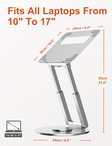 Smiledrive Portable Laptop Stand-Standing Sitting Desk 360° rotatable base, ergonomic foldable laptop riser-height adjustable upto 18.9” compatible for 11 to 17.3 inch laptops