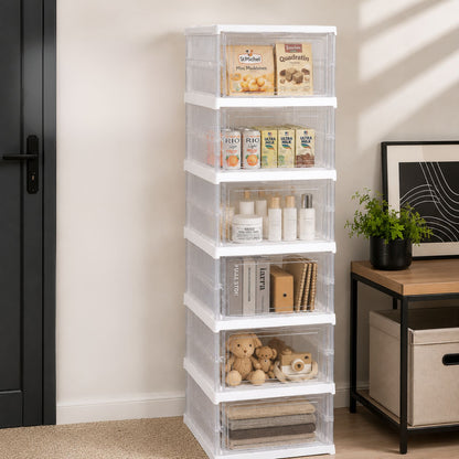 SMILEDRIVE® Foldable Storage Rack with Transparent Doors | Foldable Shoe Rack | 6-Tier Space-Saving Multi-Purpose Organizer for Home