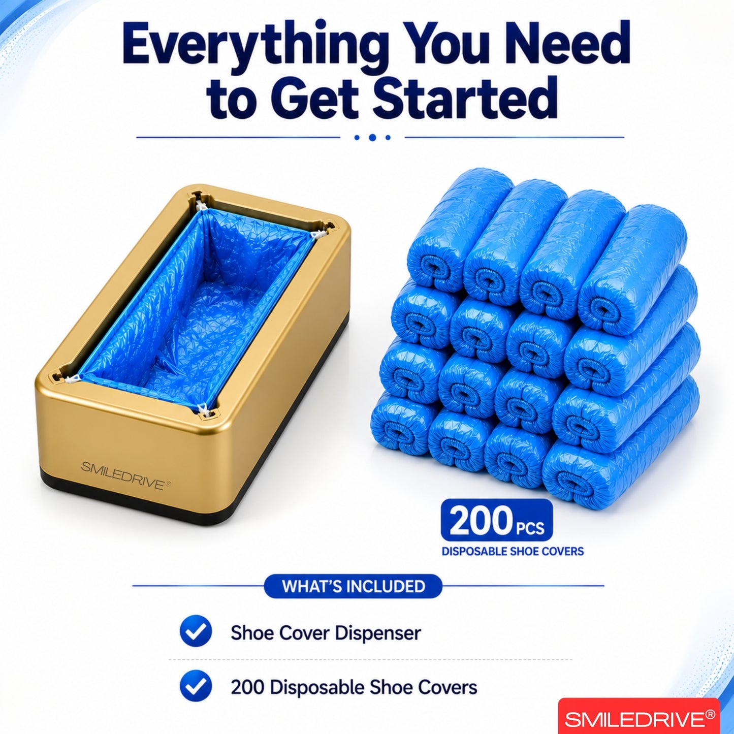 Shoe Cover Dispenser with 200 Disposable Shoe Covers | Hands-Free Automatic Foot Operated Shoe Cover Machine | No Bending, No Mess | Ideal for Home, Office, Clinic & Clean Spaces