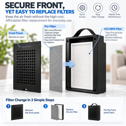 Portable Air Purifier for Home Office Room | H13 HEPA Filter | Removes 99.97% of Particles up to 0.3 Microns | CADR 96 m³/h | Covers up to 200 Sq.ft | Low Noise 50 dB | 25W Energy Efficient | Made in India