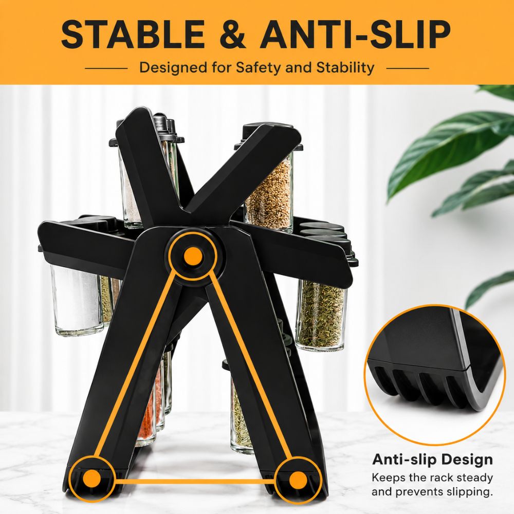 18 Jar Rotating Spice Rack Organizer | 360° Revolving Masala Stand with Glass Spice Jars for Kitchen Counter & Cabinet