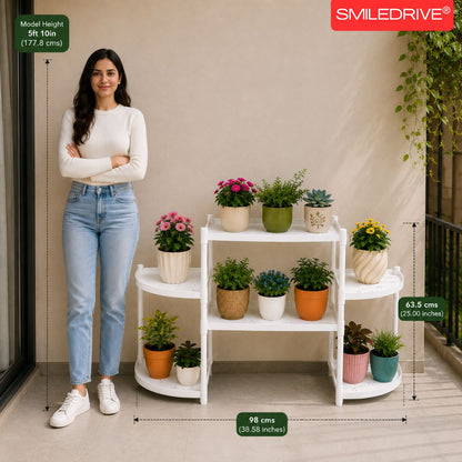 Flower Pot Stand for Indoor Living Room, Balcony & Home | 6 Rack Flower Pot Stand with Hooks | Lightweight Balcony & Home Garden Plant Organizer