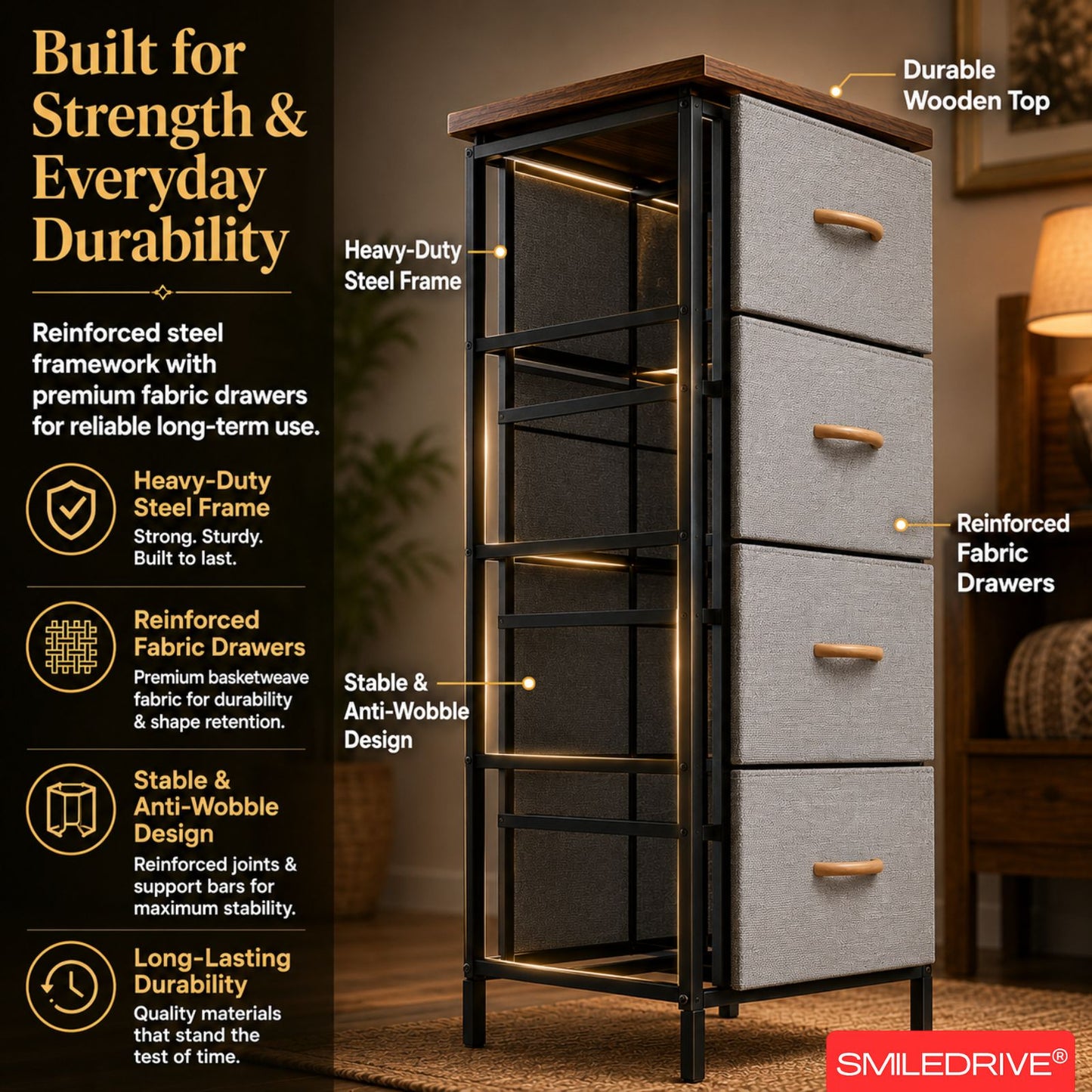 Small Chest of Drawers | Fabric Pull-Out Mini Drawers | Dresser Tower for Bedroom & Living Room